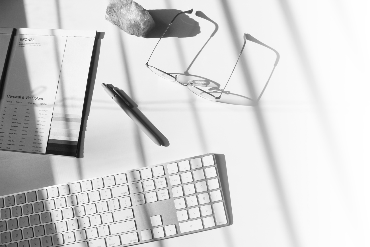 Flat lay of desk at Studio Dusendang