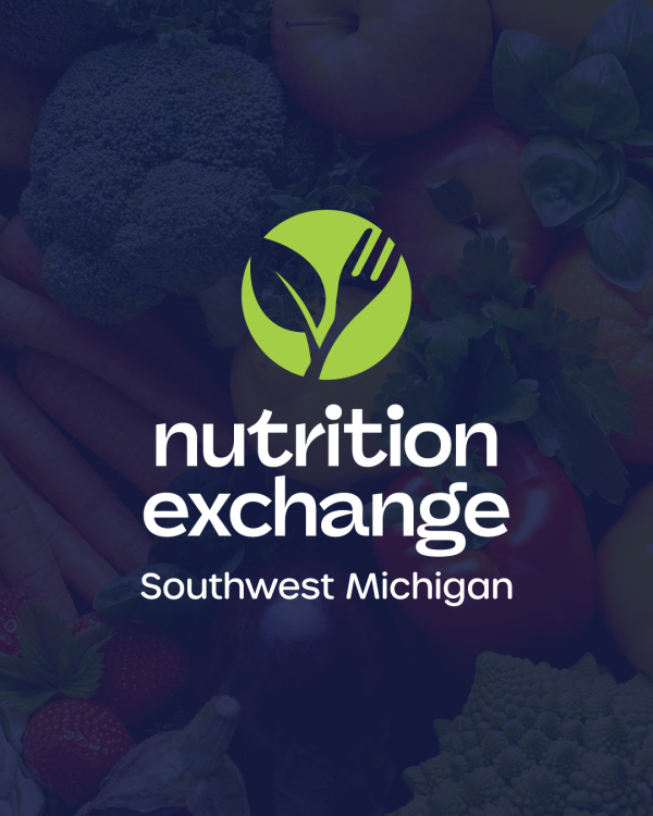 Nutrition Exchange of Southwest Michigan logo over dark photo of produce.